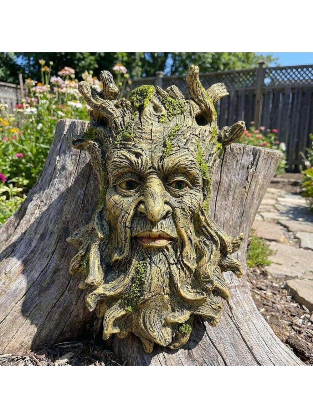 Whimsical Tree Face Sculpture - 10.3" Garden Peeker Statue, Outdoor Tree Hugger